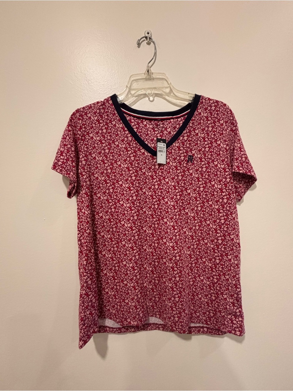 Tommy Hilfiger Red Floral Pajama Set with Navy Trim - Picture 2 of 9